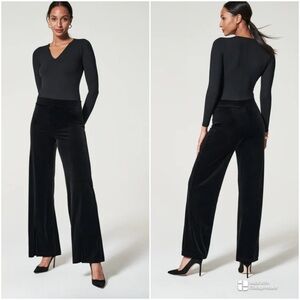 Spanx Black Velvet Front Slit Pant New